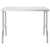 VEVOR Commercial Worktable Workstation 48 x 24 Inch Folding Commercial Prep Table, Heavy-duty Stainless Steel Folding Table with 661 lbs Load, Kitchen Work Table, Silver Stainless Steel Kitchen Island