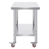 VEVOR Stainless Steel Work Table 36x24 Inch with 4 Wheels Commercial Food Prep Worktable with Casters Heavy Duty Work Table for Commercial Kitchen Restaurant