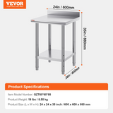 24" X 24" Commercial Stainless Steel Work Table Bench Prep Kitchen Restaurant