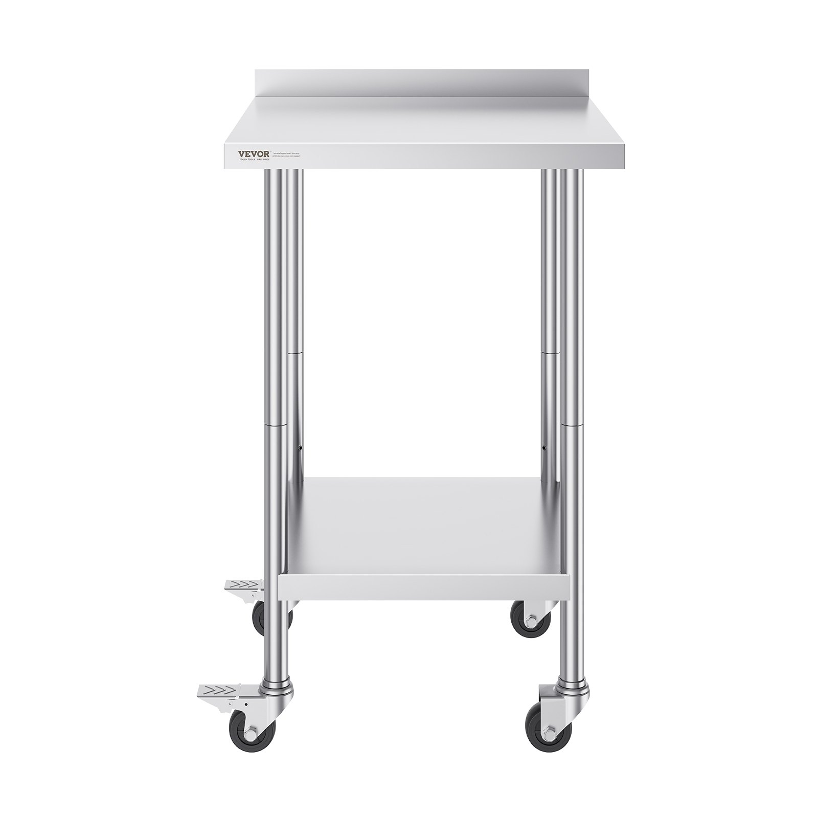 VEVOR 24 x 24 x 40 Inch Stainless Steel Work Table, Commercial Food Prep Worktable with Casters, Heavy Duty Prep Worktable, Metal Work Table with Adjustable Height for Restaurant, Home and Hotel