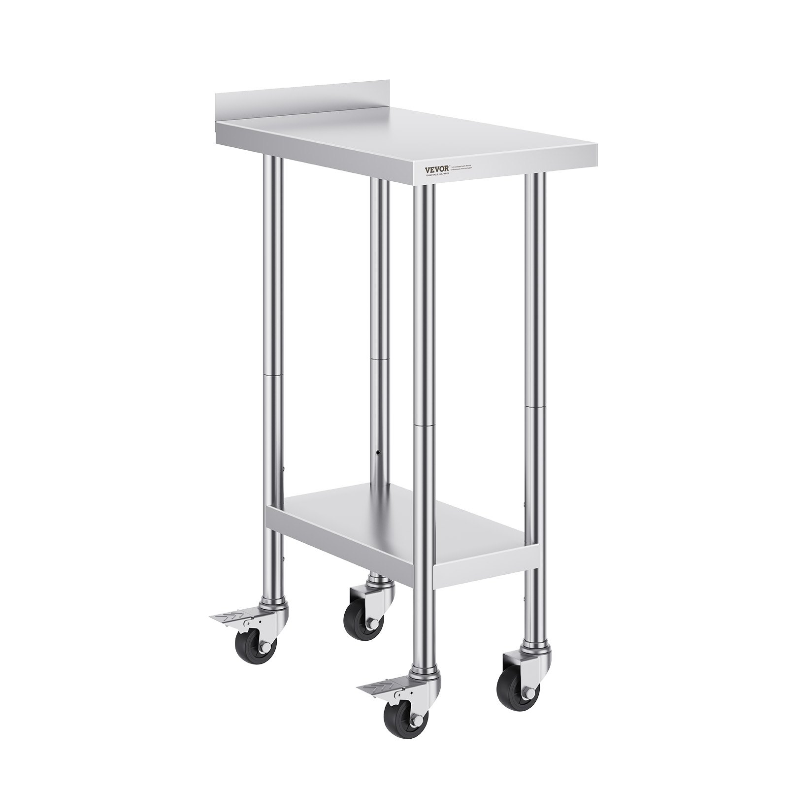 VEVOR 24 x 15 x 40 Inch Stainless Steel Work Table, Commercial Food Prep Worktable with Casters, Heavy Duty Prep Worktable, Metal Work Table with Adjustable Height for Restaurant, Home and Hotel