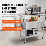 VEVOR Stainless Steel Work Table 24 x 48 x 38 Inch, with 4 Wheels, 3 Adjustable Height Levels, Heavy Duty Food Prep Worktable for Commercial Kitchen Restaurant, Silver