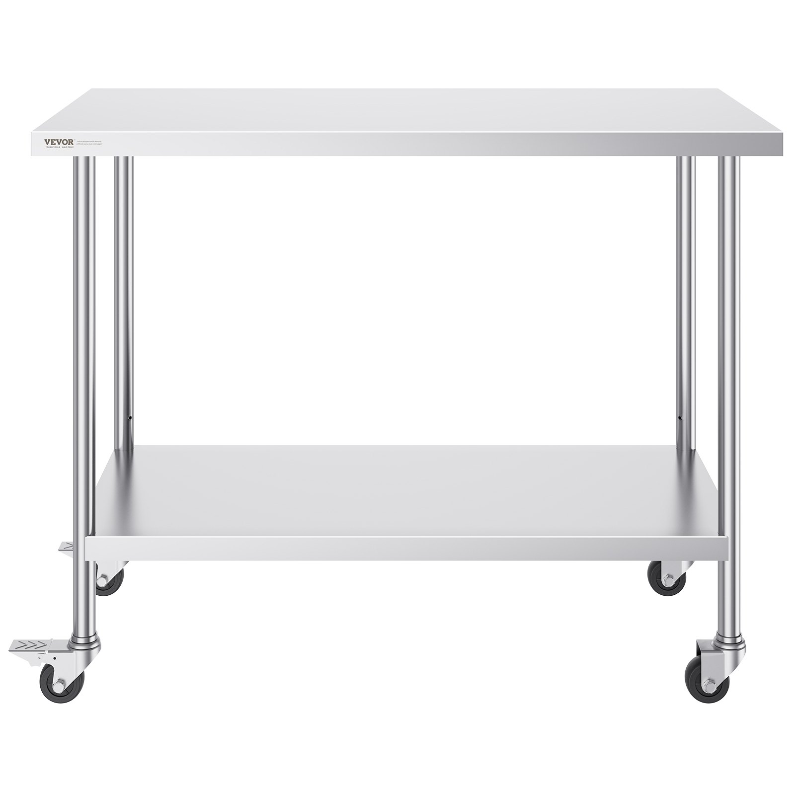 VEVOR Stainless Steel Work Table 24 x 48 x 38 Inch, with 4 Wheels, 3 Adjustable Height Levels, Heavy Duty Food Prep Worktable for Commercial Kitchen Restaurant, Silver