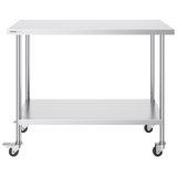 VEVOR Stainless Steel Work Table 24 x 48 x 38 Inch, with 4 Wheels, 3 Adjustable Height Levels, Heavy Duty Food Prep Worktable for Commercial Kitchen Restaurant, Silver