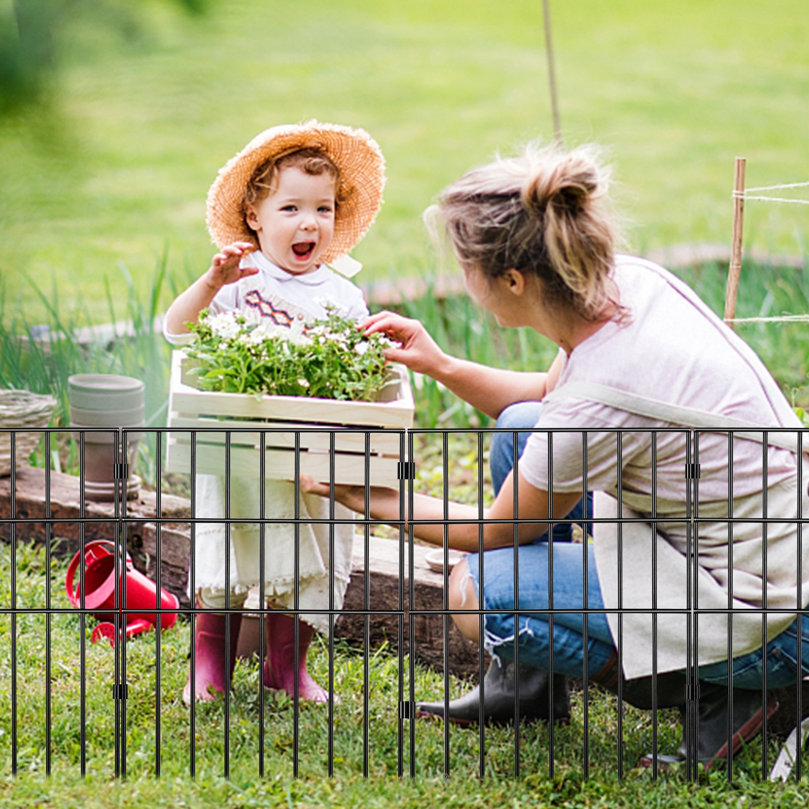 VEVOR Animal Barrier Fence 19 Pack, No Dig Fence 17in(H) x11ft(L), Underground Decorative Garden Fencing with 1.5 Inch Spike Spacing, Metal Dog Fence for The Yard and Outdoor Patio