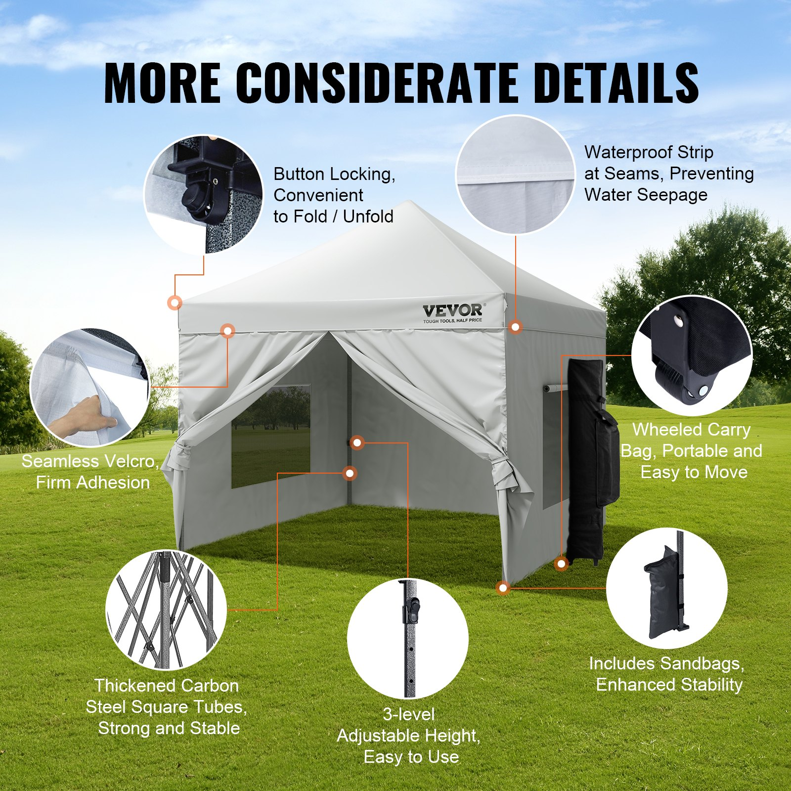 VEVOR 10x10 FT Pop up Canopy with Removable Sidewalls, Instant Canopies Portable Gazebo & Wheeled Bag, UV Resistant Waterproof, Enclosed Canopy Tent for Outdoor Events, Patio, Backyard, Party, Camping