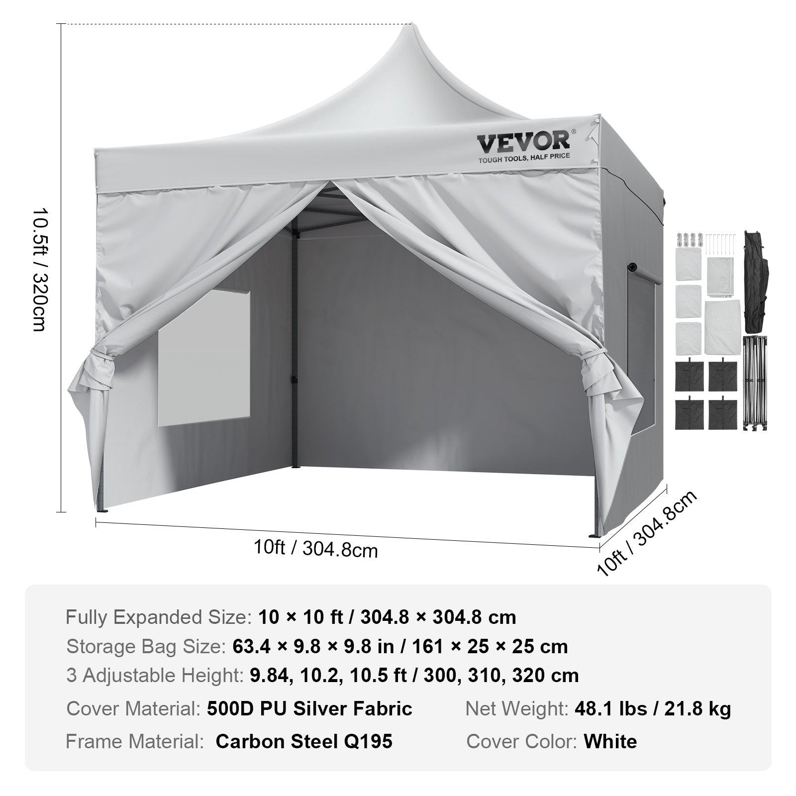 VEVOR 10x10 FT Pop up Canopy with Removable Sidewalls, Instant Canopies Portable Gazebo & Wheeled Bag, UV Resistant Waterproof, Enclosed Canopy Tent for Outdoor Events, Patio, Backyard, Party, Camping