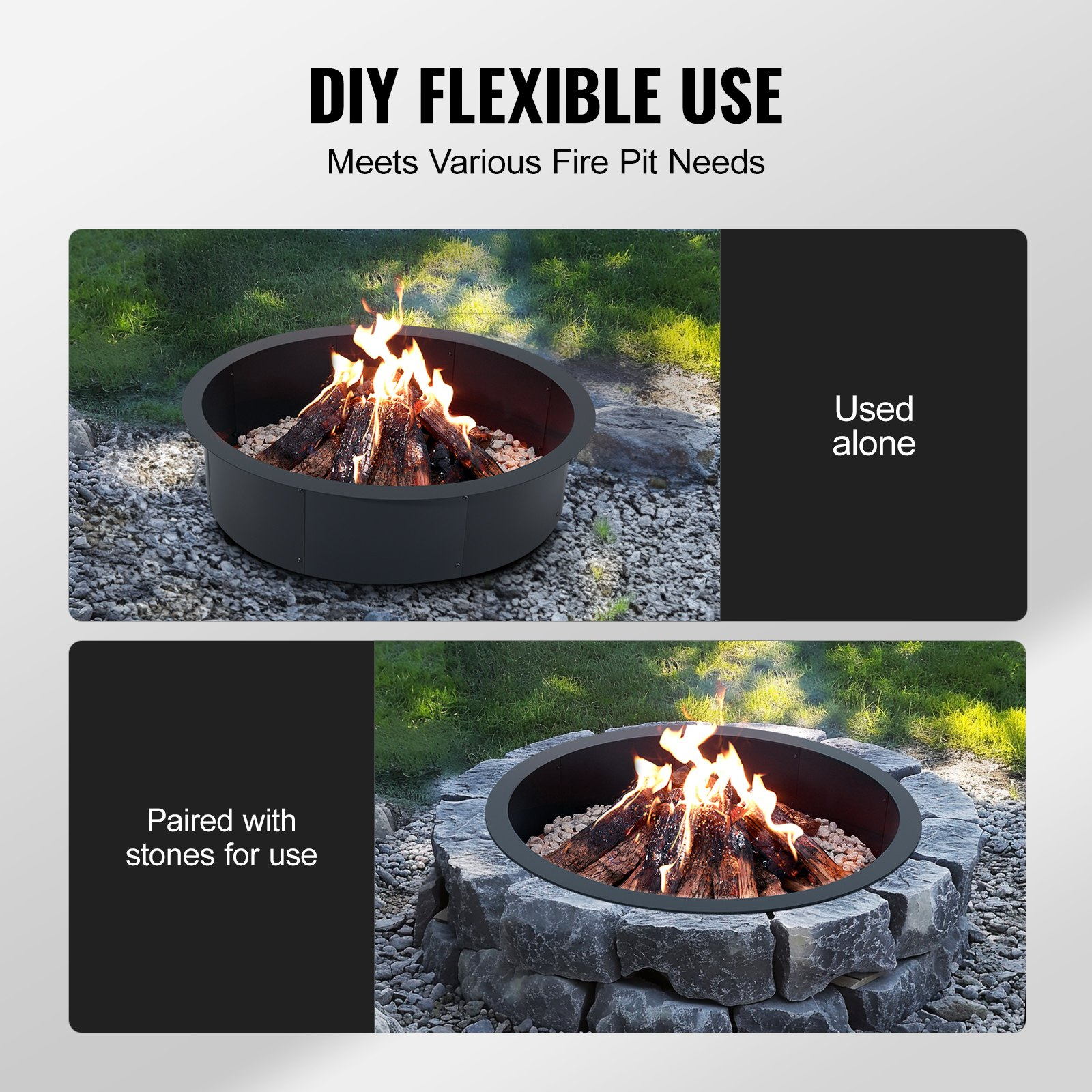 VEVOR Fire Pit Ring Round 45 Inch Outer Steel Liner DIY Campfire Ring Firepit