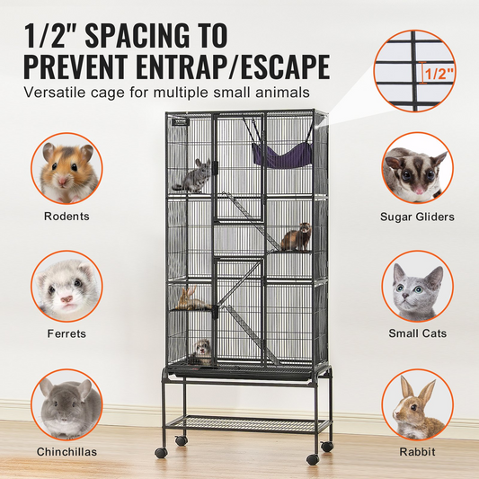 VEVOR 69" Metal Small Animal Cage 4-Tier Rolling Ferret Cage with Tray 3 Ramps