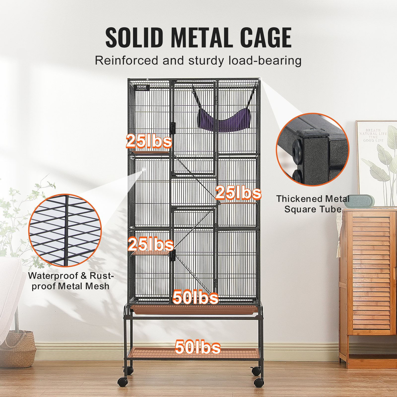 VEVOR 69" Metal Small Animal Cage 4-Tier Rolling Ferret Cage with Tray 3 Ramps