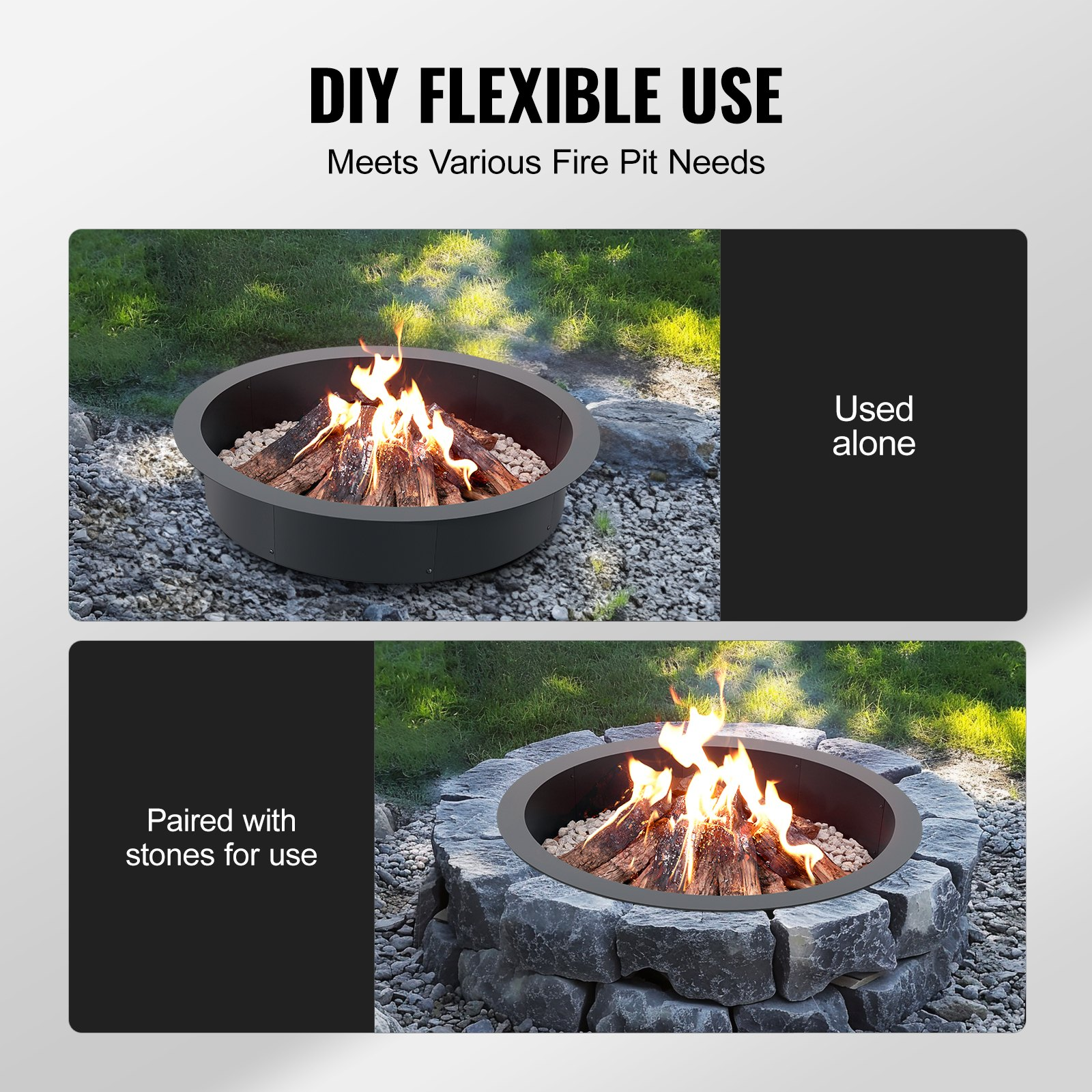 VEVOR Fire Pit Ring Round 40 Inch Outer Steel Liner DIY Campfire Ring Firepit