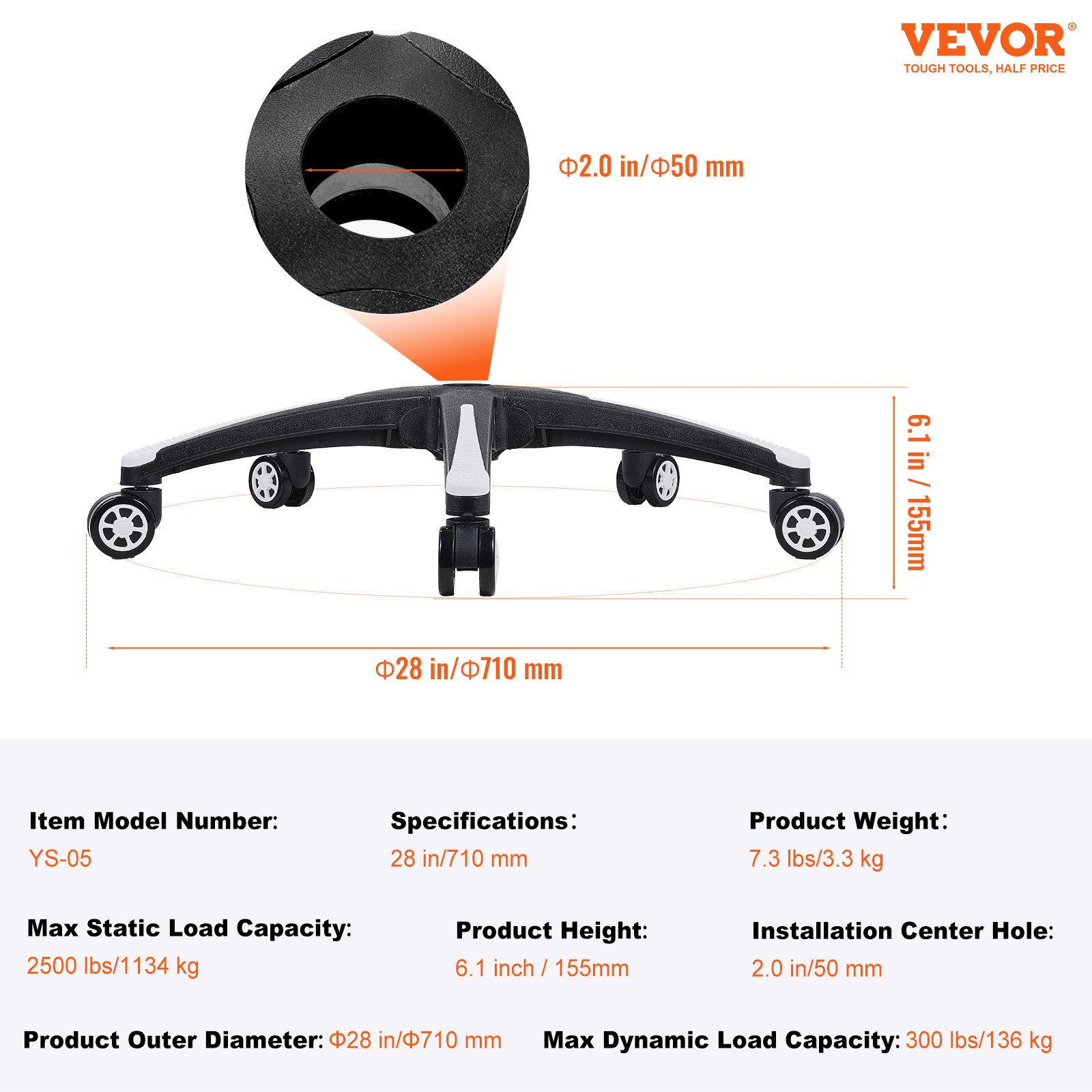 VEVOR Office Chair Base Replacement 28" Heavy Duty Swivel Chair Base 2500 lbs