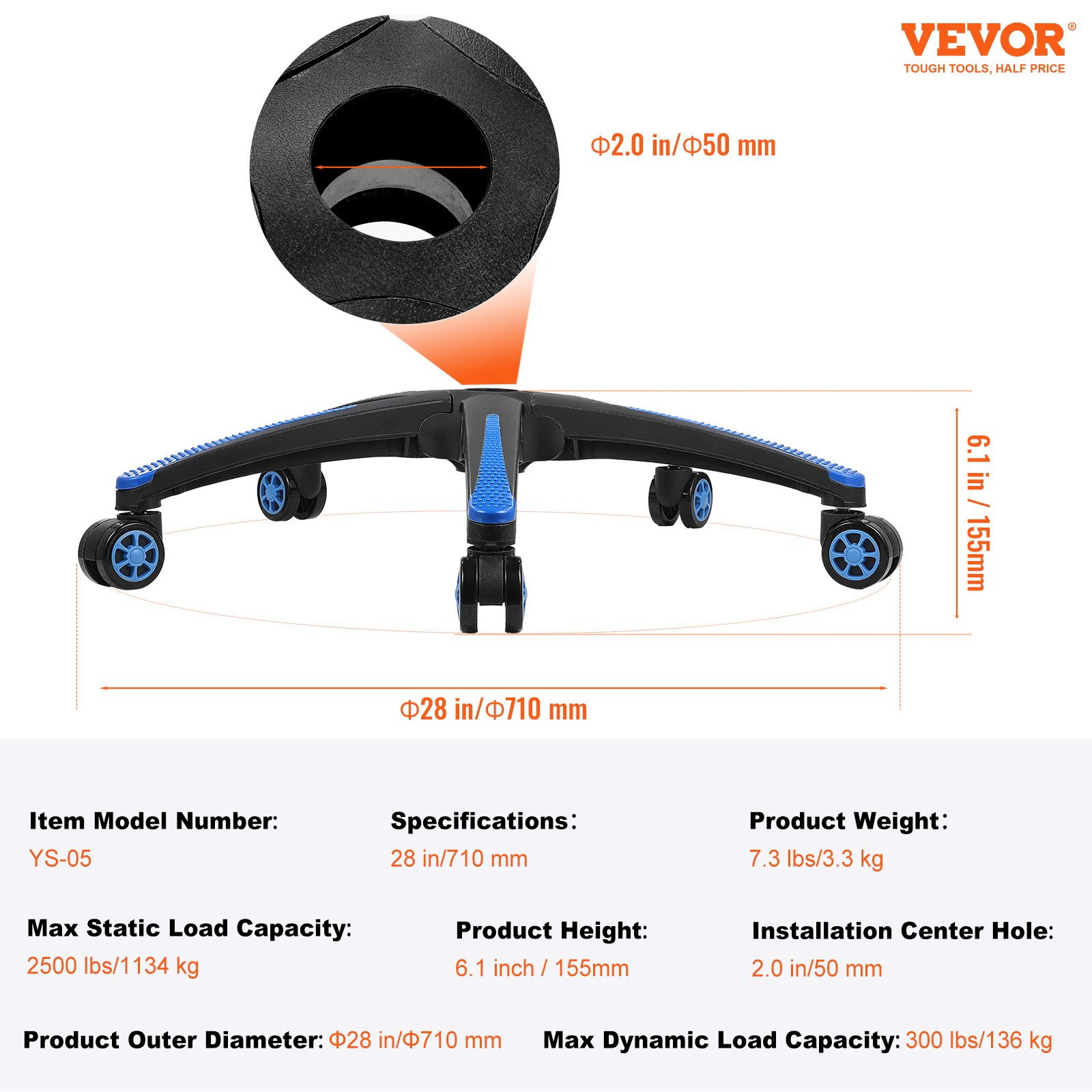 VEVOR Office Chair Base Replacement 28" Heavy Duty Swivel Chair Base 2500 lbs