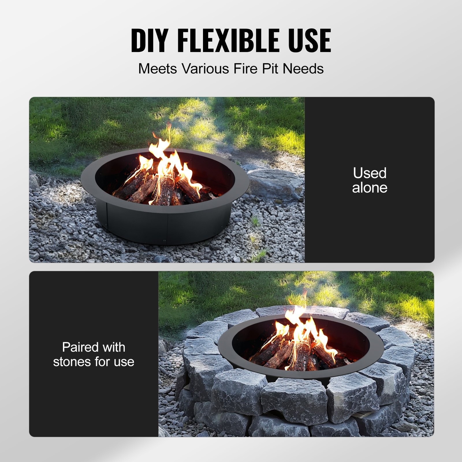 VEVOR Fire Pit Ring Round 36 Inch Outer Steel Liner DIY Campfire Ring Firepit