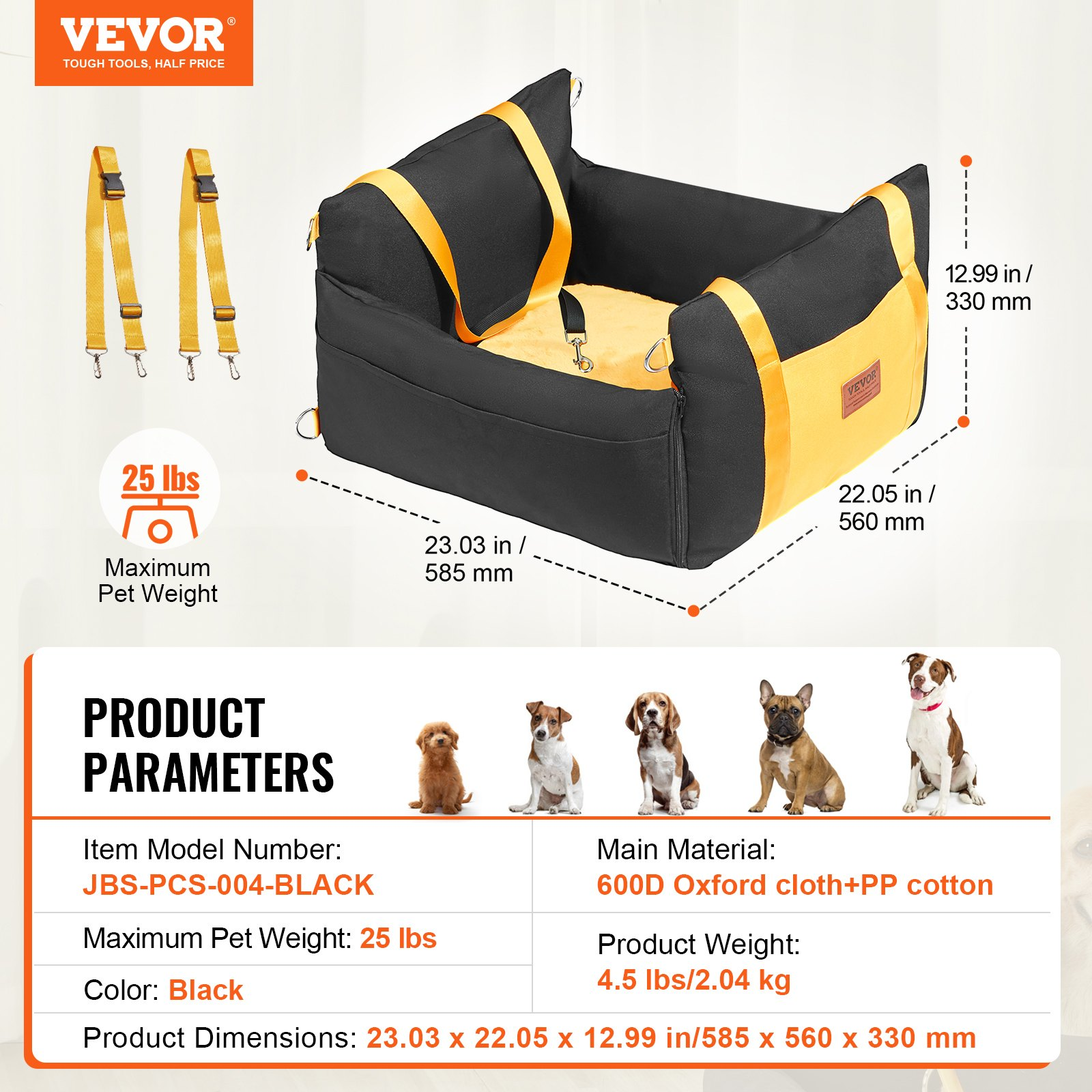 VEVOR Dog Booster Car Seat Pet Car Seat for Small Dog up to 25lbs Black