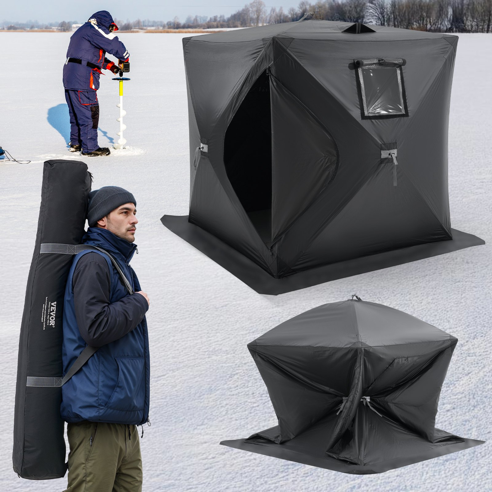 VEVOR 1-2 Person Ourdoor Portable Ice Shelter Pop-Up Ice Fishing Shanty Tent