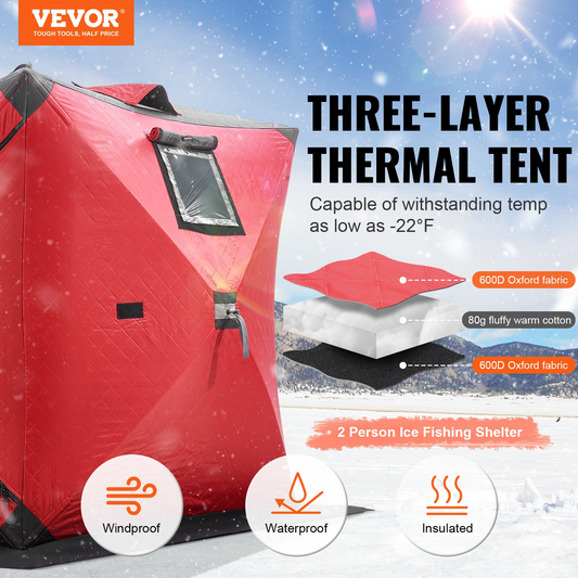 VEVOR 1-2 Person Ourdoor Portable Ice Shelter Pop-Up Ice Fishing Shanty Tent