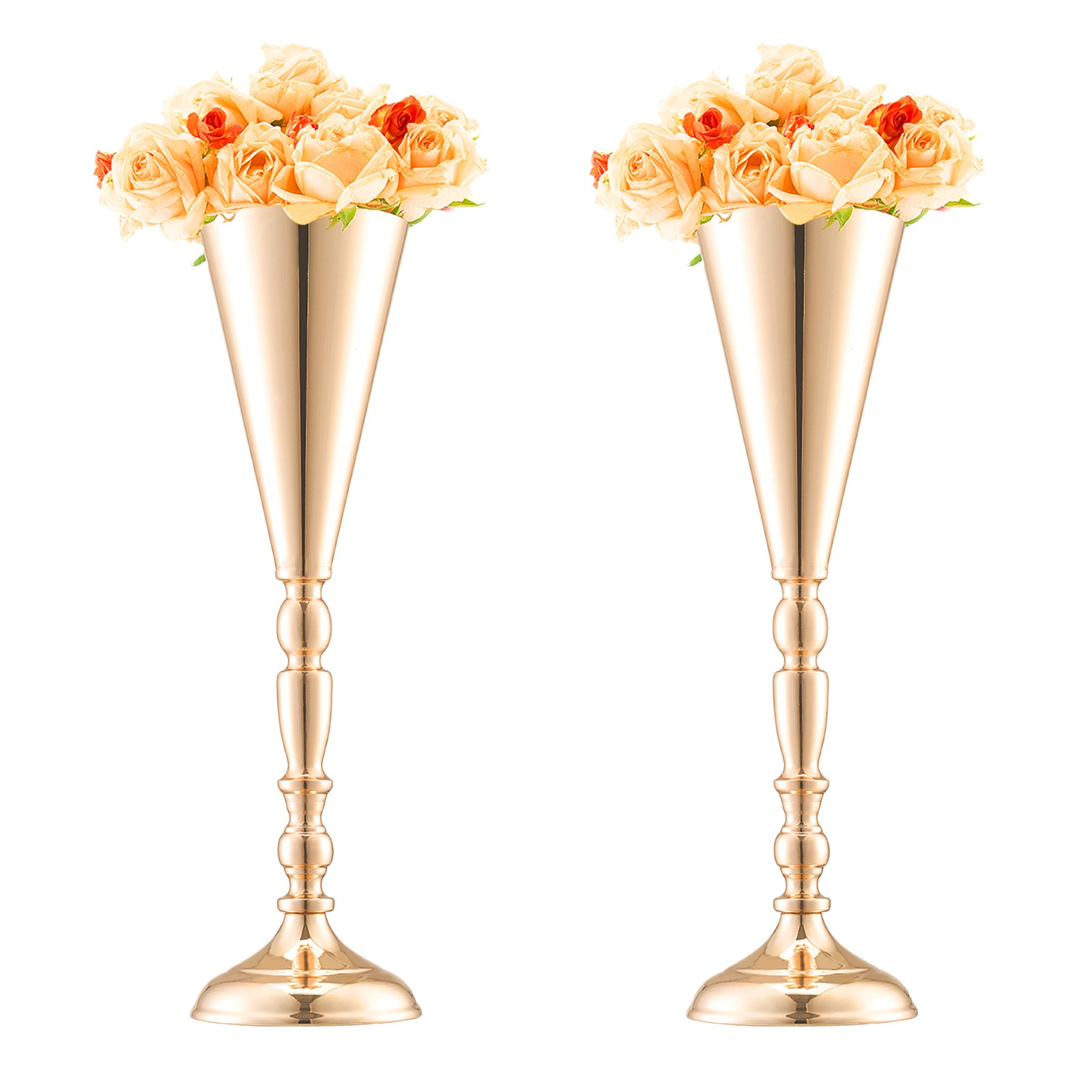 VEVOR 10PCS 43cm/16.9” Tall Wedding Flower Vase Metal Gold Trumpet for Tables