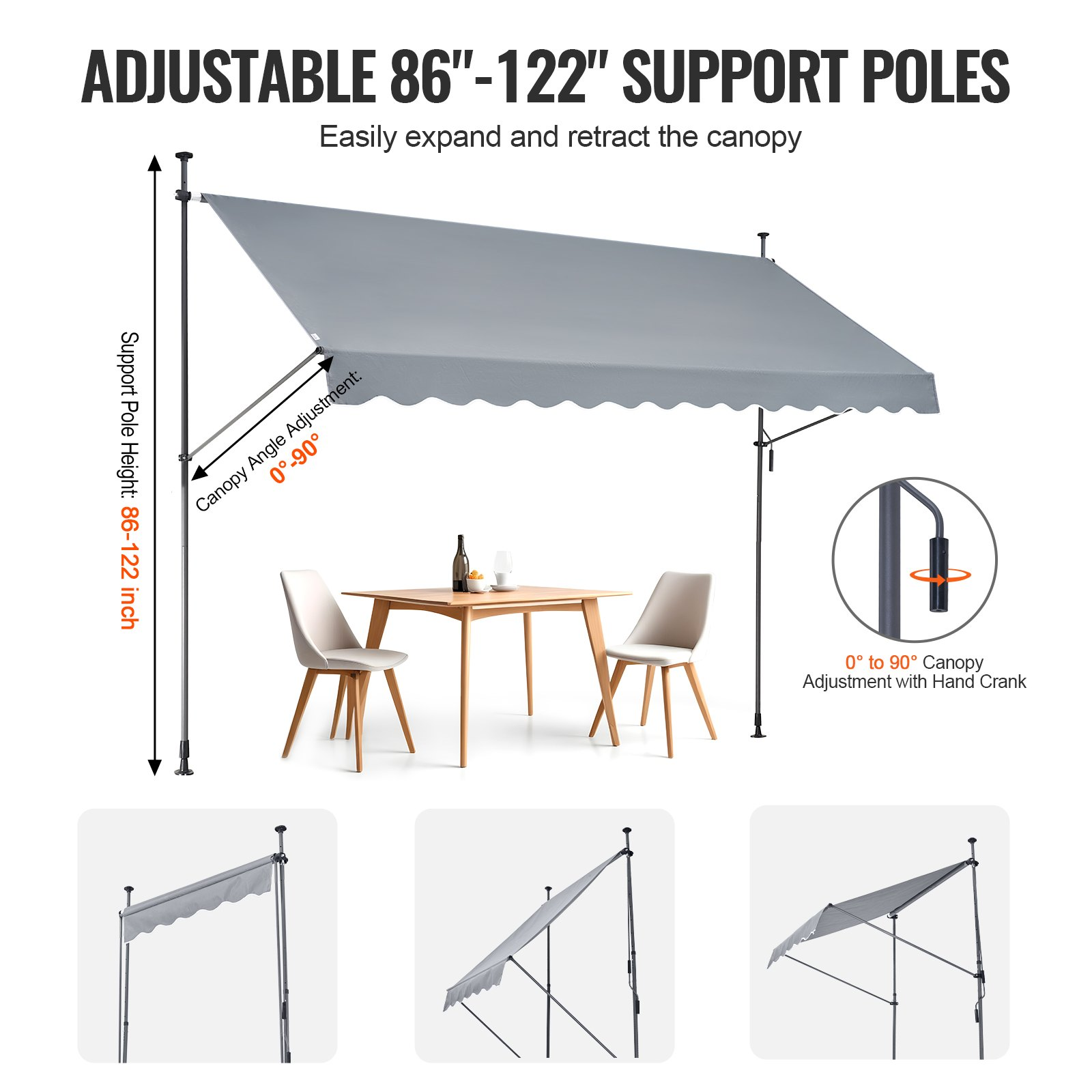 VEVOR 138x47" Patio Awning Retractable Awning Sunshade Shelter with Crank Handle