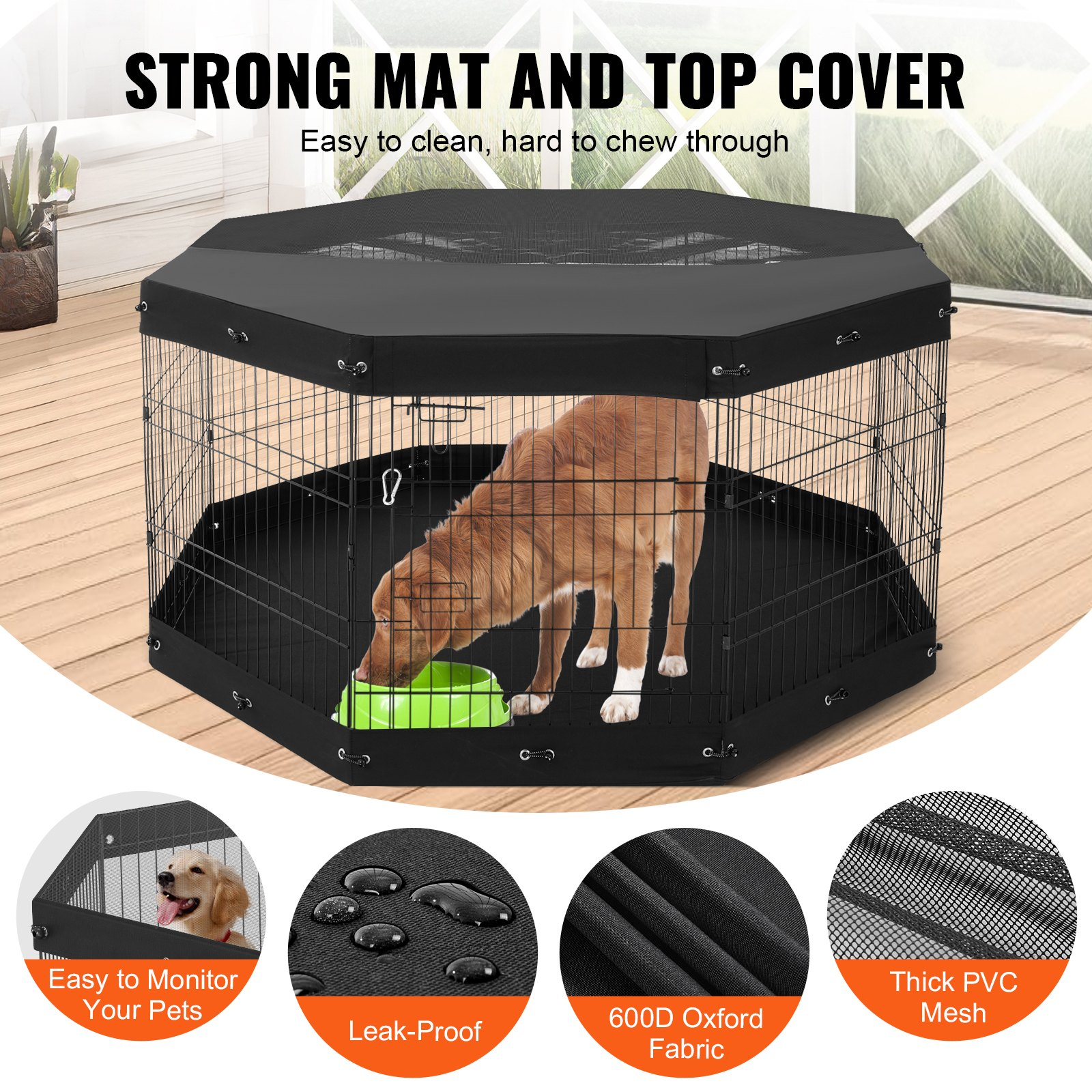 Dog Playpen 8 Panels Foldable Metal Dog Exercise Pen with Pad Cover 30"H