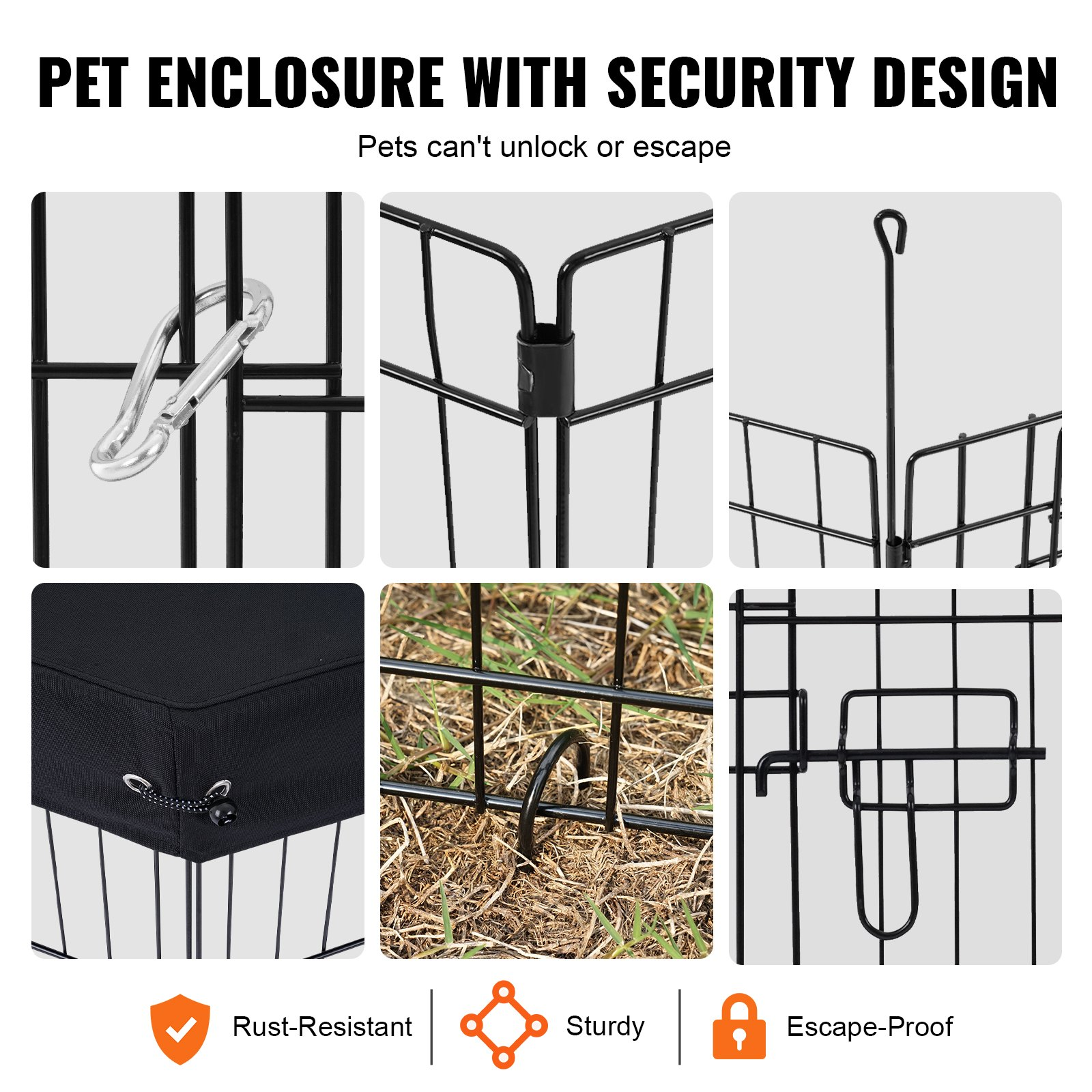 Dog Playpen 8 Panels Foldable Metal Dog Exercise Pen with Pad Cover 30"H