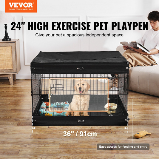 Dog Playpen 4 Panels Foldable Metal Dog Exercise Pen with Bottom Pad Cover