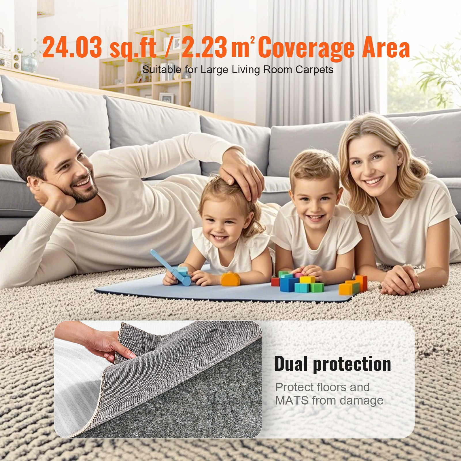 VEVOR Rug Pad Gripper 4' x 6' Protective Carpet Pad 0.47" Thick for All Floors