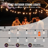 200FT LED Outdoor String Patio Lights Waterproof ST38 Shatterproof Bulbs