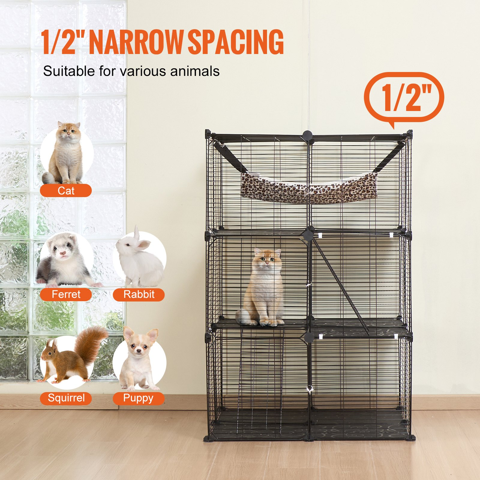 Large 3-tier Cat Cage 28 x 28 x 41" Metal Wire Playpen Catio with Hammock