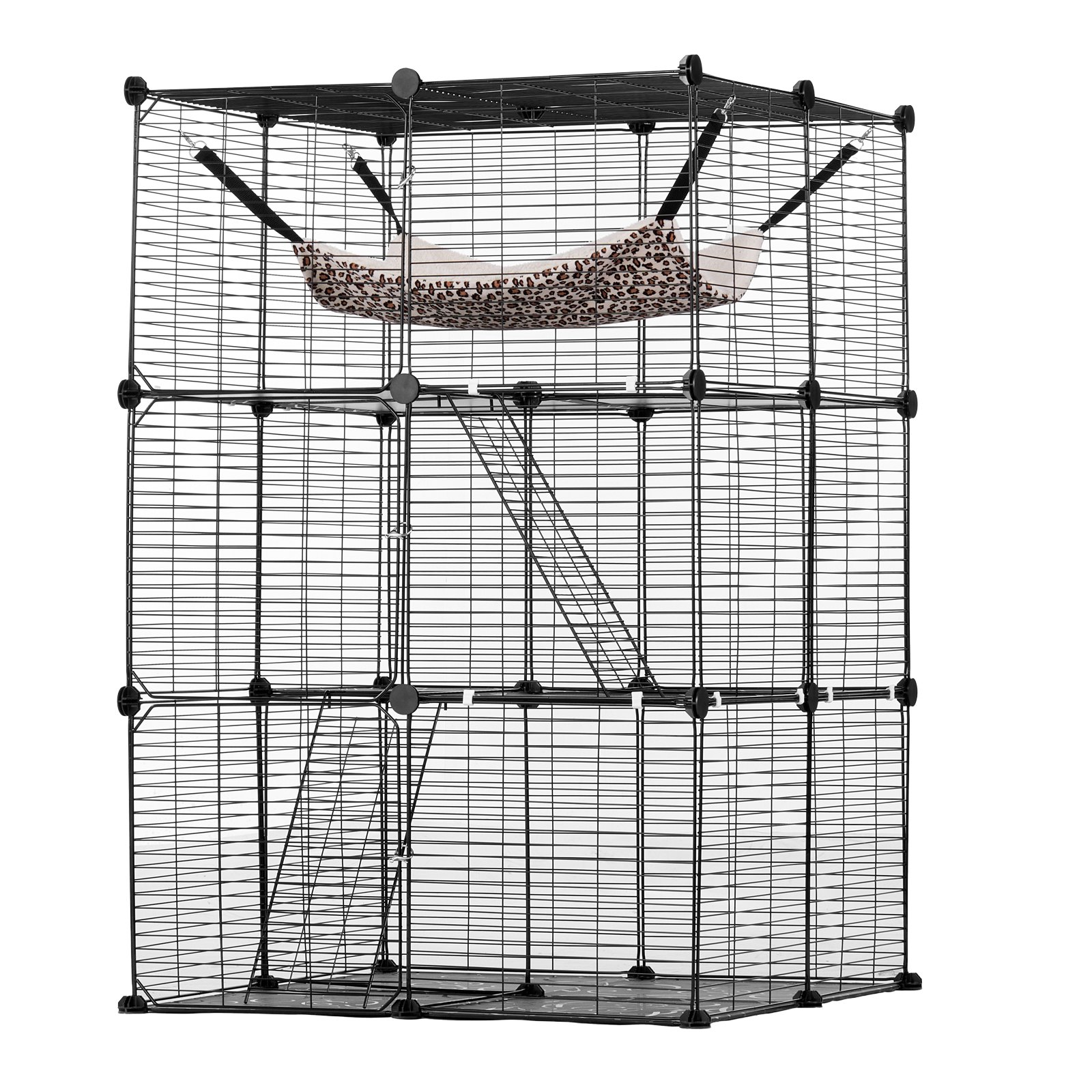 Large 3-tier Cat Cage 28 x 28 x 41" Metal Wire Playpen Catio with Hammock