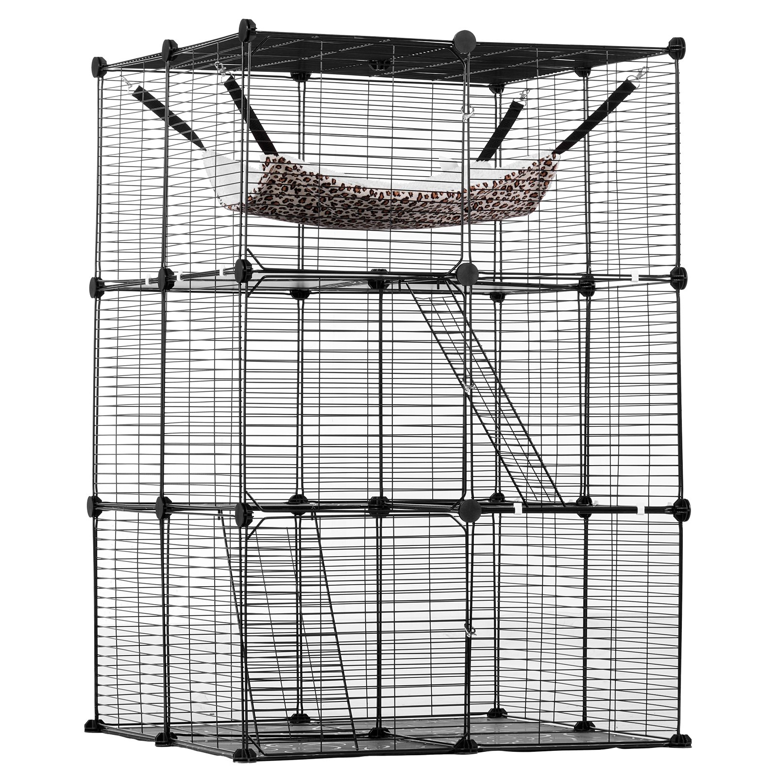 Large 3-tier Cat Cage 28 x 28 x 41" Metal Wire Playpen Catio with Hammock