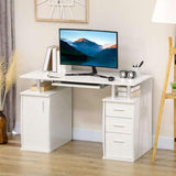 47-Inch Home Office Computer Desk with Storage Drawers and Keyboard Tray, White - Furniture4Design