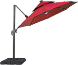 Furniture of America Vauren 10 ft Outdoor Patio Umbrella, LED Light, UV-resistant, Tilt, Crank, Double Canopy, Solar Panel for Yard, Porch, Pool, Deck, Garden, Red