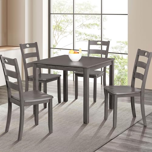 Furniture of America Burnett Wood 5-Piece Dining Room Set, Square Table and 4 Durable Slat Back Chairs with Footrest for Home Kitchen Furniture, Dinettes, Walnut