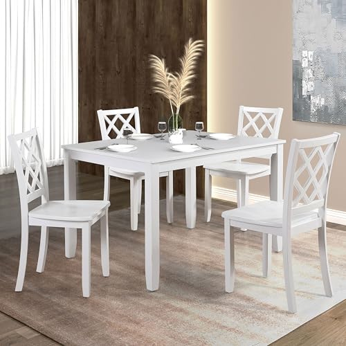 Furniture of America Bowen Traditional Solid Wood 5 Piece Dining Table Set, Space Saving Furniture for Small Apartments, Kitchen, Breakfast Nook, Dark Cherry