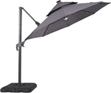 Furniture of America Vauren 10 ft Outdoor Patio Umbrella, LED Light, UV-resistant, Tilt, Crank, Double Canopy, Solar Panel for Yard, Porch, Pool, Deck, Garden, Grey