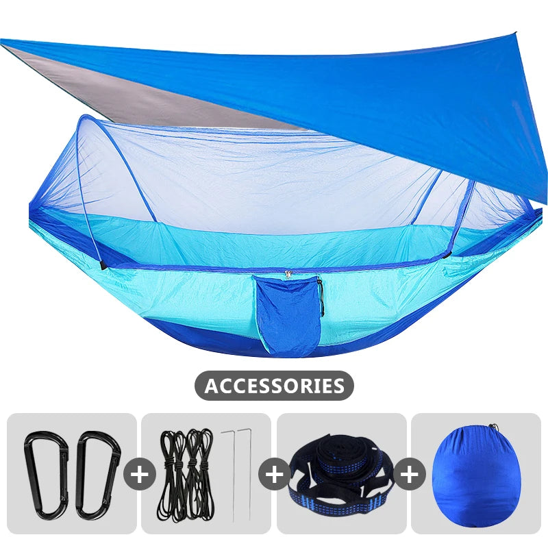 Camping Hammock With Mosquito Net and Rain Fly Portable Double Hammock With Bug Net and Tent Tarp Tree Straps for Travel Camping