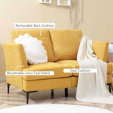 54 Yellow Loveseat Sofa with Linen-Touch Surface and Sturdy Steel Legs - Furniture4Design