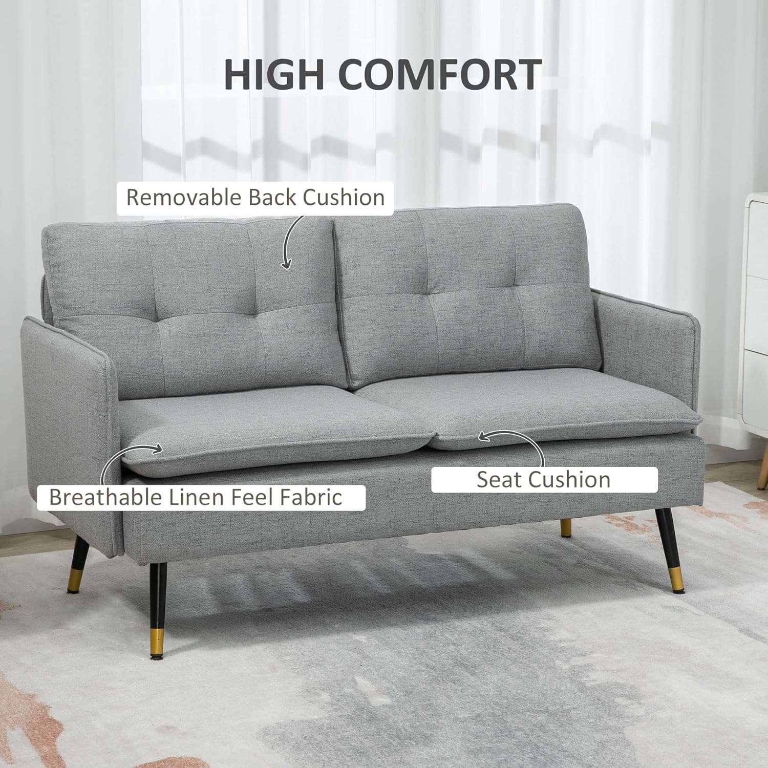 55 Grey Loveseat Sofa with Button Tufting for Small Bedroom - Furniture4Design