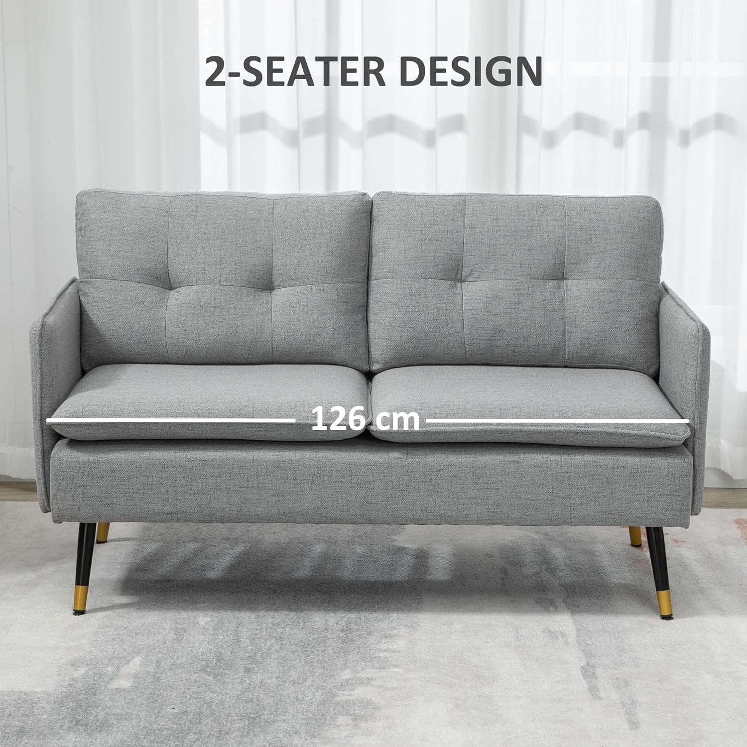 55 Grey Loveseat Sofa with Button Tufting for Small Bedroom - Furniture4Design