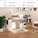 55 L-Shaped Desk with Rotating Corner Design and 3-Tier Storage Shelves, White - Furniture4Design