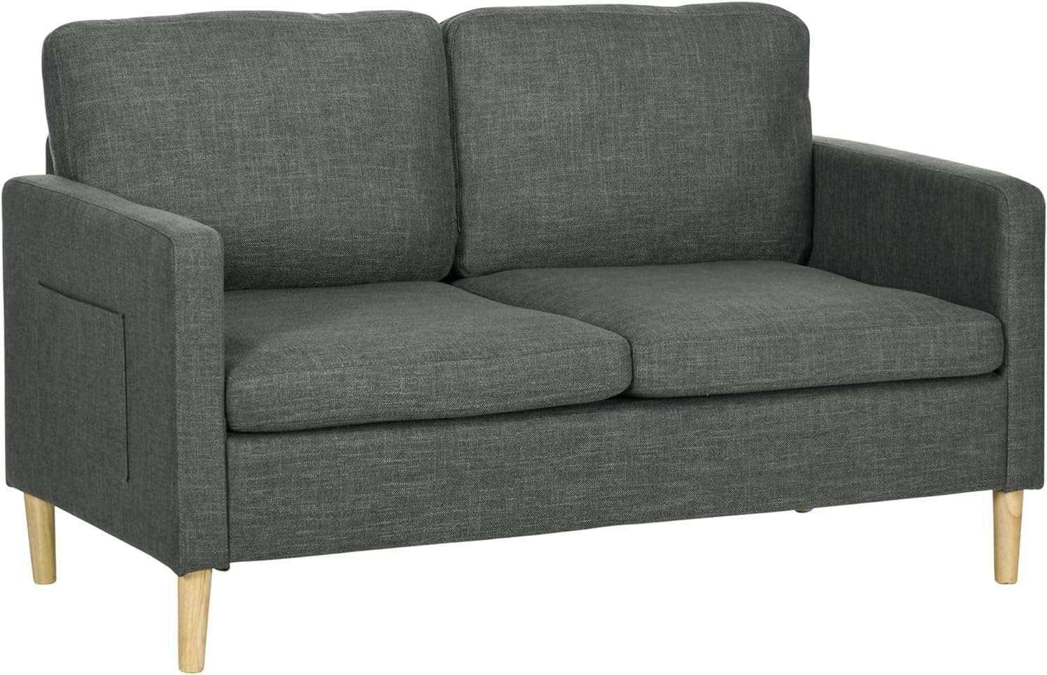 56 Loveseat Sofa for Bedroom with Side Pockets, Grey - Furniture4Design