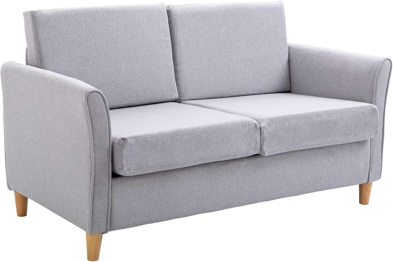 56 Upholstered Loveseat Sofa with Wooden Legs, Light Grey - Furniture4Design