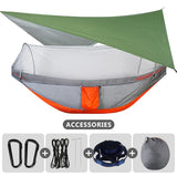 Camping Hammock With Mosquito Net and Rain Fly Portable Double Hammock With Bug Net and Tent Tarp Tree Straps for Travel Camping