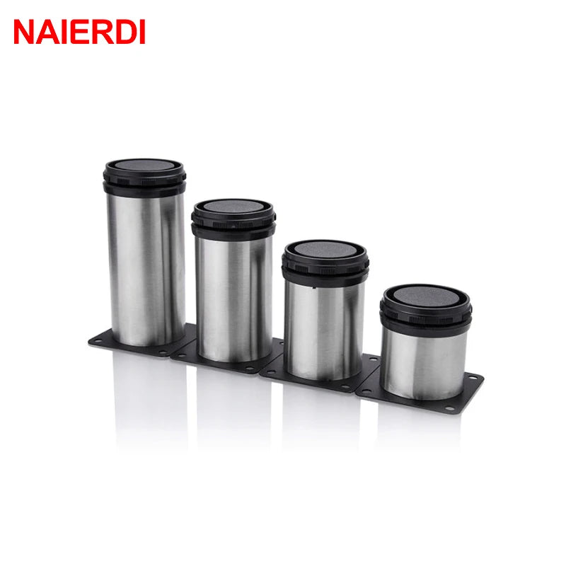 4PCS NAIERDI 5cm-30cm Furniture Adjustable Cabinet Legs Stainless Steel Table Sofa Bed Home Metal Foot With Screws Hardware