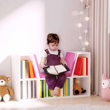 6-Cubby Kids Bookcase with Seat Cushion, Corner Bookcase with Reading Nook - Pink - Furniture4Design