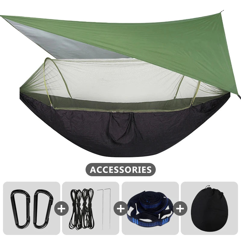 Camping Hammock With Mosquito Net and Rain Fly Portable Double Hammock With Bug Net and Tent Tarp Tree Straps for Travel Camping