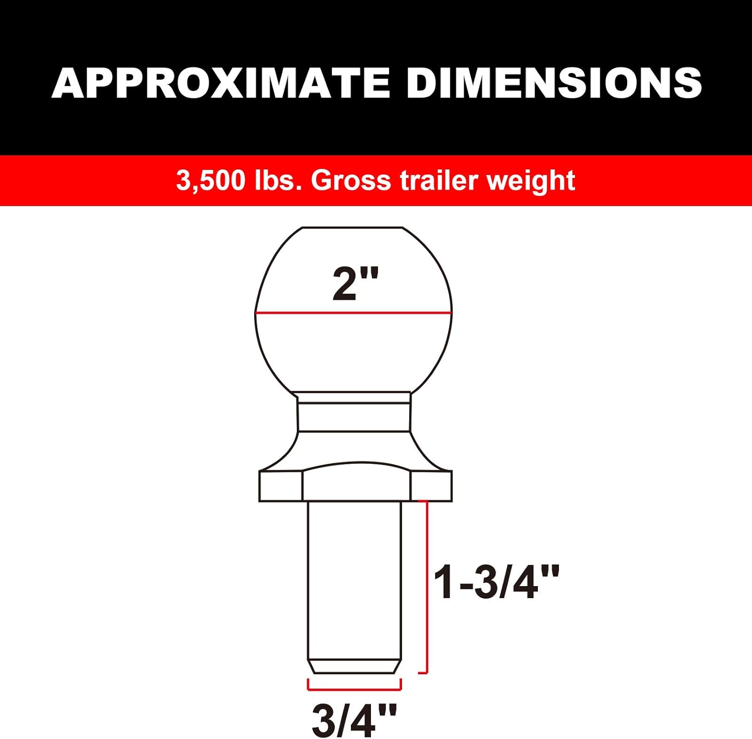 BIG RED ATRLY2019R Torin 2" Diameter Trailer Hitch Ball: 1.75 Ton (3,500 lb) Capacity