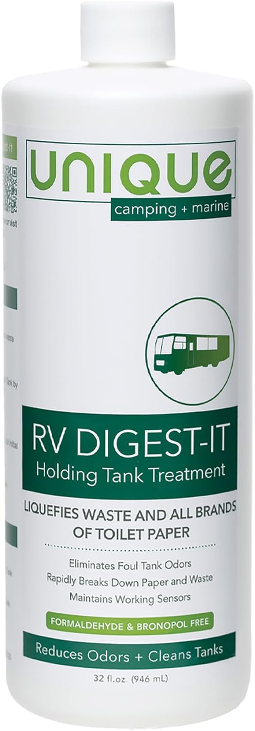 Unique RV Digest-It Holding Tank Treatment, Concentrated Liquid Treatment, Eliminates Toilet Odors, Breaks Down Waste, 32 oz. (Canadian Formula)