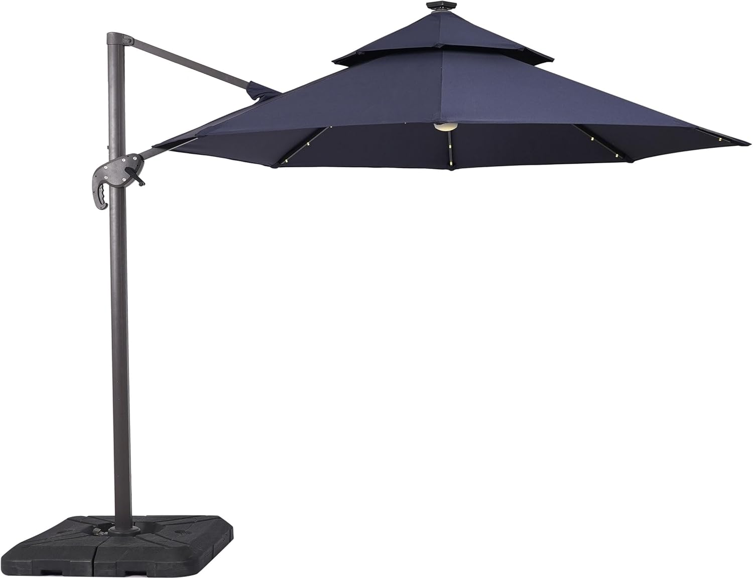 Furniture of America Vauren 10 ft Outdoor Patio Umbrella, LED Light, UV-resistant, Tilt, Crank, Double Canopy, Solar Panel for Yard, Porch, Pool, Deck, Garden, Blue